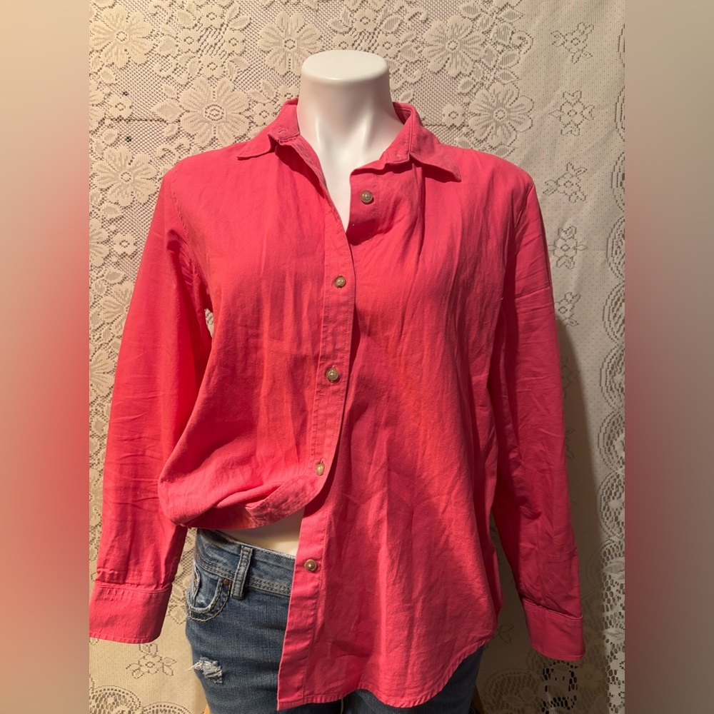 Denim forum hot pink button up